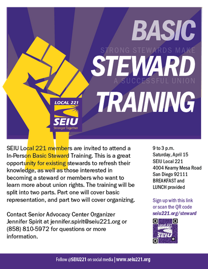 Improve your Union knowledge at  Steward training on April 15