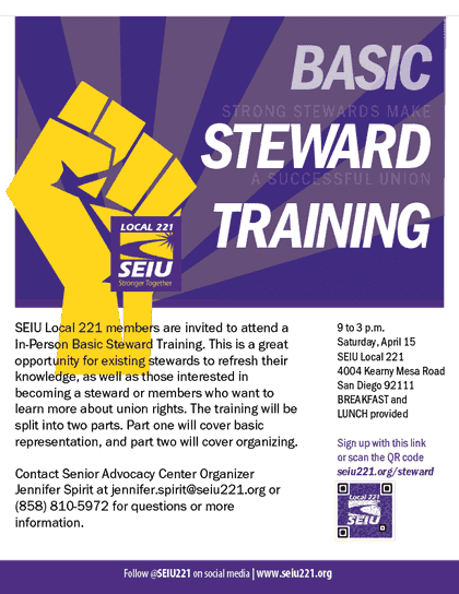 Improve your Union knowledge at  Steward training on April 15